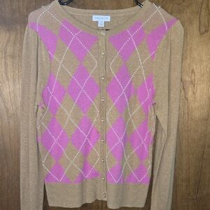 Charter Club Pink and Tan Argyle Sweater